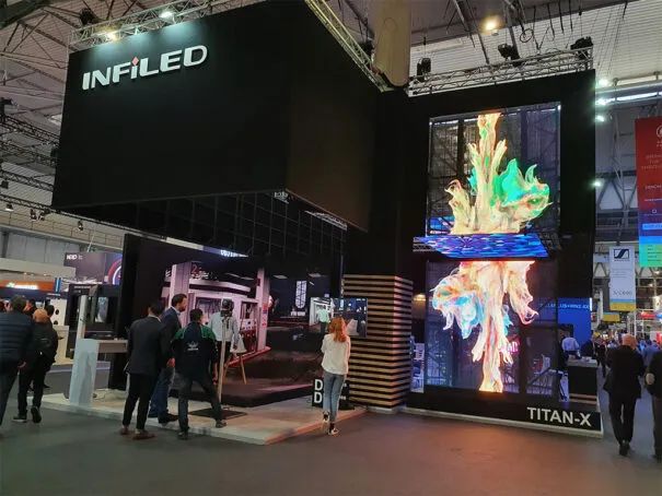 INFiLED windproof outdoor transparent screen TINTAN-X series at ISE 2022 exhibition in Barcelona, Spain